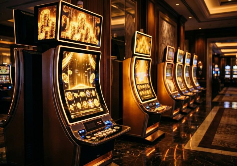 Jackpot slot cabinets on a casino floor